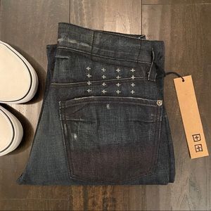 Ksubi Men's Straight Jeans in Dark Indigo with Faded Black Wash